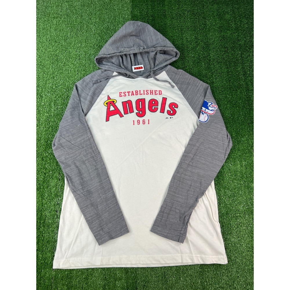 Majestic Los Angeles Angels Mens Large Gray White Lightweight Hoodie Baseball